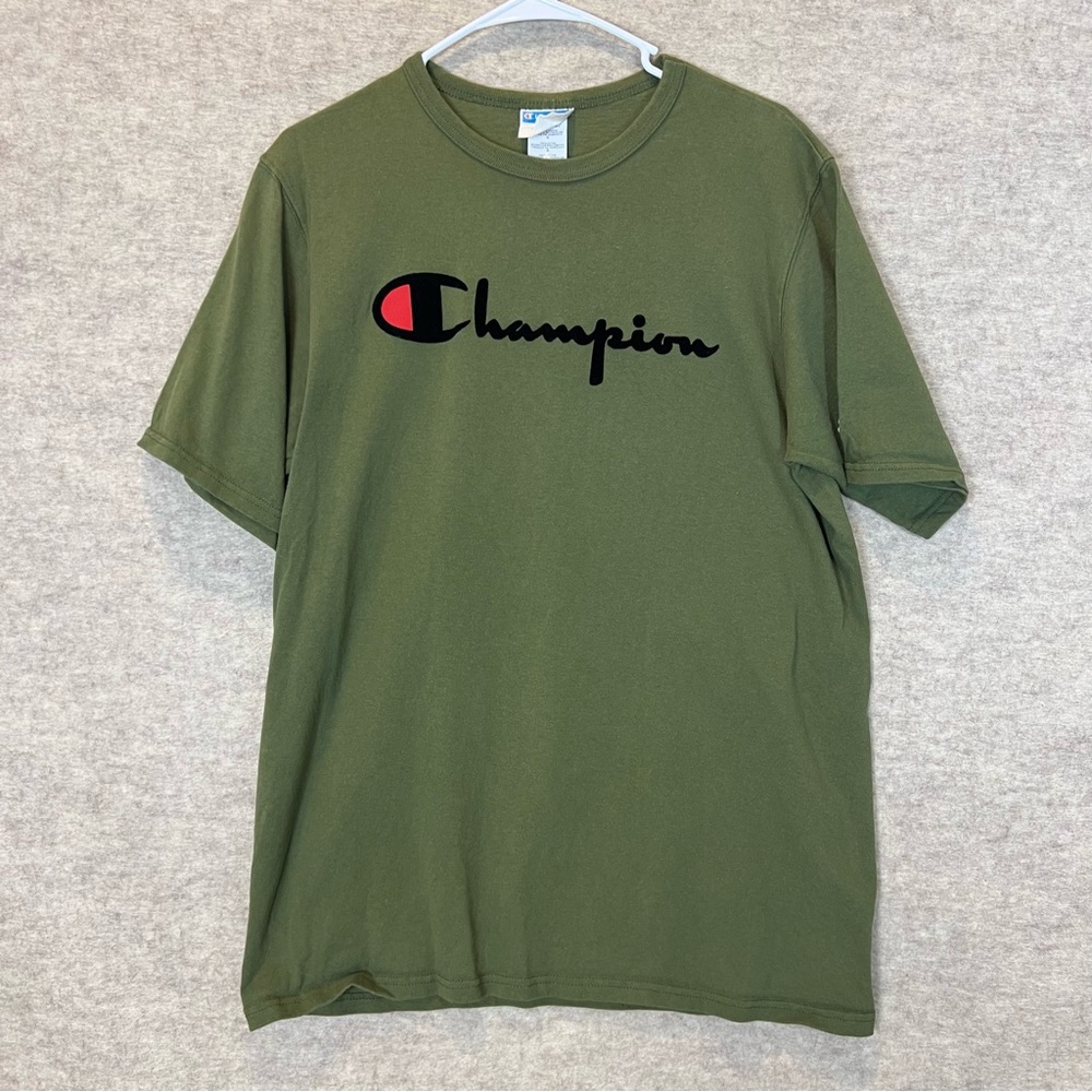 Champion OlGreen Short Sleeve Tee with Iconic Logo in graphic flock - Size Large